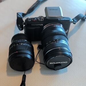 Olympus Black Digital Camera with Two Lenses